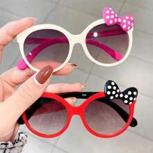 1/2pcs Fashionable Glasses, Shiny Bow Tie Glasses, Cute Cat Eye Round Frame Glasses, Adorable Photo Props, Decorative Eyewear, Perfect Gift For Boys And Girls