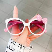 1/2pcs Fashionable Glasses, Shiny Bow Tie Glasses, Cute Cat Eye Round Frame Glasses, Adorable Photo Props, Decorative Eyewear, Perfect Gift For Boys And Girls