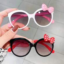 1/2pcs Fashionable Glasses, Shiny Bow Tie Glasses, Cute Cat Eye Round Frame Glasses, Adorable Photo Props, Decorative Eyewear, Perfect Gift For Boys And Girls