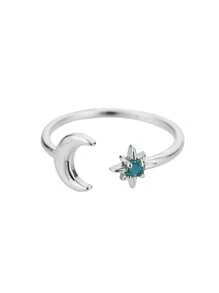 1pc Stylish Gold Plated Glow In The Dark Moon & Star Open Ring, Suitable For Women's Daily Wear, Jewelry Gift