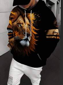 Áo nỉ trùm đầu in hình sư tử 3D dành cho nam, có túi Kangaroo, áo hoodie thời trang rộng rãi thoải mái, trang phục mùa thu cho nam, áo dài tay - Nhiều màu - Xem 4