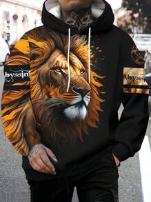 Áo nỉ trùm đầu in hình sư tử 3D dành cho nam, có túi Kangaroo, áo hoodie thời trang rộng rãi thoải mái, trang phục mùa thu cho nam, áo dài tay - Nhiều màu - Xem 3