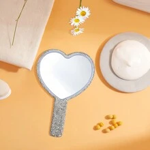 1 pieza Espejo pequeño con diamantes brillantes, espejo portátil mono cara con mango, espejo de maquillaje, color rosa, rojo, plateado, blanco con diamantes brillantes y brillantes para mujer como regalo de Navidad, fiesta, dormitorio, baño, mesa, viaje - Multicolor - Ver 2