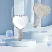 1 pieza Espejo pequeño con diamantes brillantes, espejo portátil mono cara con mango, espejo de maquillaje, color rosa, rojo, plateado, blanco con diamantes brillantes y brillantes para mujer como regalo de Navidad, fiesta, dormitorio, baño, mesa, viaje - Multicolor - Ver 6