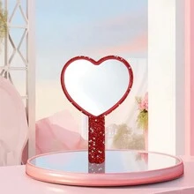 1 pieza Espejo pequeño con diamantes brillantes, espejo portátil mono cara con mango, espejo de maquillaje, color rosa, rojo, plateado, blanco con diamantes brillantes y brillantes para mujer como regalo de Navidad, fiesta, dormitorio, baño, mesa, viaje - Multicolor - Ver 9