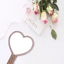 1 pieza Espejo pequeño con diamantes brillantes, espejo portátil mono cara con mango, espejo de maquillaje, color rosa, rojo, plateado, blanco con diamantes brillantes y brillantes para mujer como regalo de Navidad, fiesta, dormitorio, baño, mesa, viaje - Multicolor - Ver 11