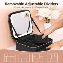 Travel Cosmetic Bag With Mirror And Light, Portable Cosmetic Case, Adjustable Compartment Design