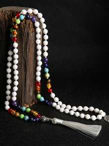 8 毫米绿松石 7 脉轮 108 颗念珠串珠项链冥想瑜伽祈祷珠宝 Japamala 男女皆宜 - 彩色 - 查看 5