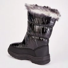 Faux Fur Trim Black Winter Boots - Black - View 3