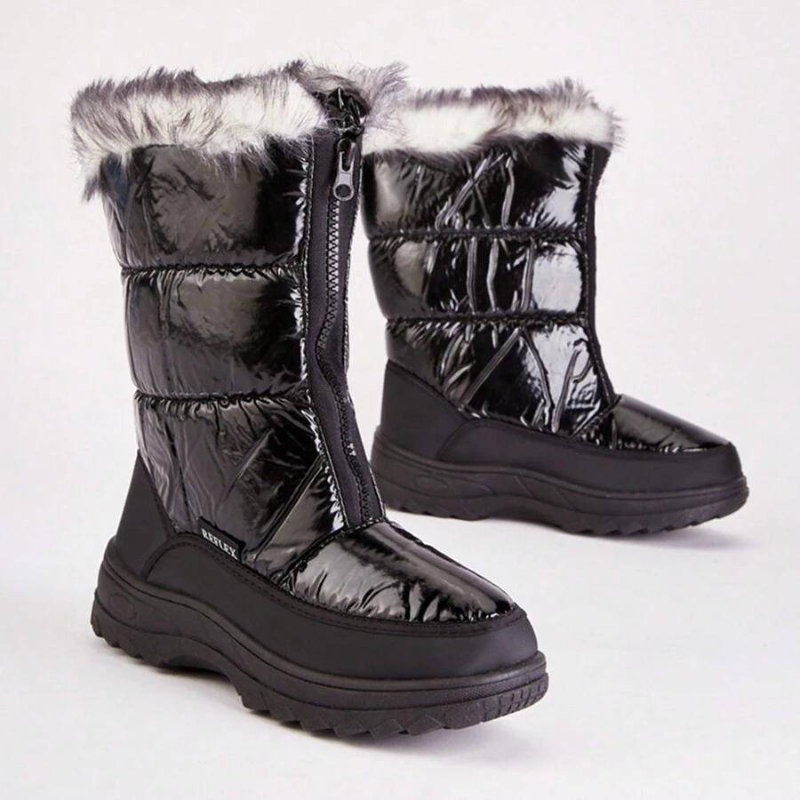 Faux Fur Trim Black Winter Boots - Black - View 1