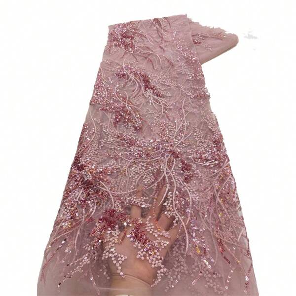 Tissu de dentelle de luxe rose haute qualité 2024 en tulle français, paillettes et dentelle pour la robe de mariage africaine de fête au Nigéria, couture