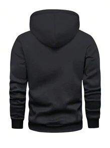 Men Bird Print Pocket Drawstring Hoodie, For Halloween - Black - View 2