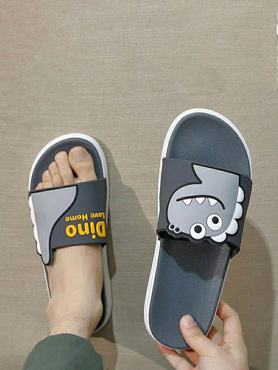 Sandalias para hombres con diseño lindo y divertido de dinosaurio, adecuadas para primavera, verano y otoño, zapatos de casa, accesorios de zapatos y botas - Gris - Ver 1
