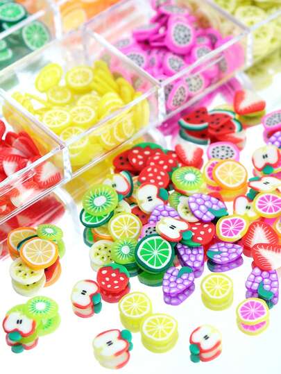 12 Compartments Fruit Series Clay Grid Resin Filler, Polymer Soft Clay Lemon Strawberry Orange Slice Epoxy Resin Silicone Mold Filler Material For DIY Craft Decoration