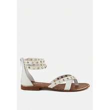 EMMETH Studs Embellished White Flat Gladiator Sandals - 白色 - 查看 1