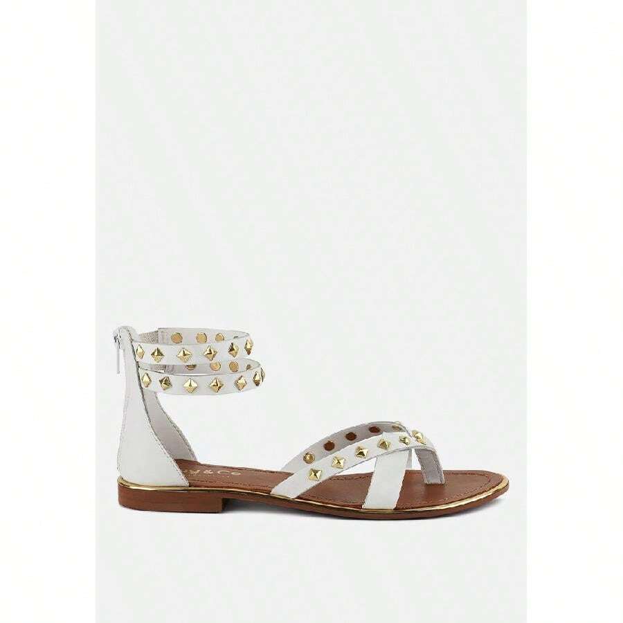 EMMETH Studs Embellished White Flat Gladiator Sandals - 白色 - 查看 1