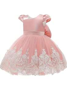 Baby Girls Dress Pageant Wedding Party Flower Girls Formal Gowns Lace Dress - Pink - View 3
