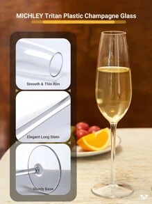 MICHLEY 2Pcs Champagne Flutes Glasses Set, Unbreakable Tritan Plastic Sparkling Wine Glass, Anniversary, Wedding Parties Gifts, Valentine's Day Gift, Party, Birthday Recoration, For Outdoor, Camping, Gift For Father