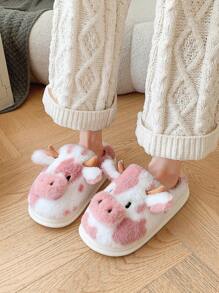 Women's New Leopard Fluffy Slippers Indoor Home Use Warm Slippers Plush Thick-Soled Slippers - Pink - View 4