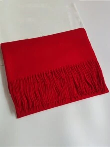 1 pieza Bufanda de mujer de un solo color de cachemir falso, cálida envuelta decorada con borlas, de longitud media para Navidad invierno