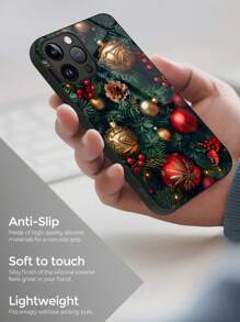 1 pieza Funda de teléfono de vidrio de alta definición con diseño de árbol de Navidad y campana compatible con Apple iPhone 16 Pro Max/16 Pro/16 Plus/16 y Galaxy A55/A54/S24/S24 Plus/S24 Ultra/S24 FE