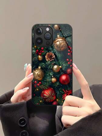 1 Stück Weihnachtsbaum & Glocke hochauflösende Glas-Handyhülle kompatibel mit Apple iPhone 16 Pro Max/16 Pro/16 Plus/16 und Galaxy A55/A54/S24/S24 Plus/S24 Ultra/S24 FE