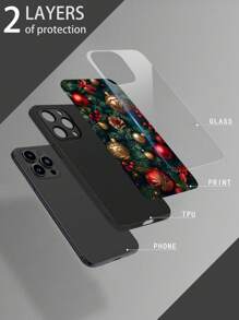 1 pieza Funda de teléfono de vidrio de alta definición con diseño de árbol de Navidad y campana compatible con Apple iPhone 16 Pro Max/16 Pro/16 Plus/16 y Galaxy A55/A54/S24/S24 Plus/S24 Ultra/S24 FE