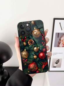1 pieza Funda de teléfono de vidrio de alta definición con diseño de árbol de Navidad y campana compatible con Apple iPhone 16 Pro Max/16 Pro/16 Plus/16 y Galaxy A55/A54/S24/S24 Plus/S24 Ultra/S24 FE