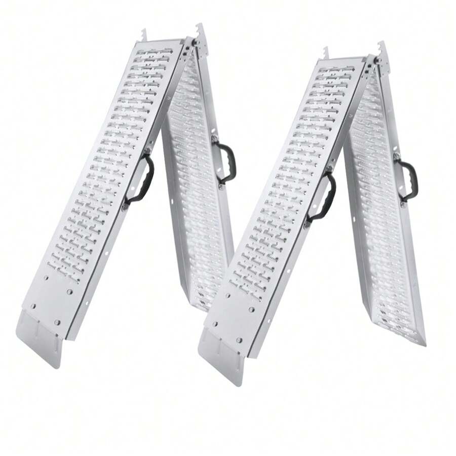 Froadp 2 X Folding Access Ramps Max. 400 Kg Loading Ramps For Motorcycles, Lawnmowers, Scooters, Construction Machinery, Etc. - Silver - View 1