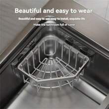 1pc Hanging Sponge Storage Rack, Stainless Steel Sink Corner Dish Cloth Holder, No Drilling Required, Triangle Shape Drainage Rack For Kitchen And Bathroom - Multicolor - View 7