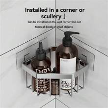 1pc Hanging Sponge Storage Rack, Stainless Steel Sink Corner Dish Cloth Holder, No Drilling Required, Triangle Shape Drainage Rack For Kitchen And Bathroom - Multicolor - View 8