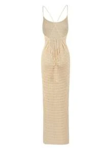 Sexy Backless Sheer Slit Camisole Dress Swimsuit Cover Up, Summer Vacation Dress - Apricot - View 5