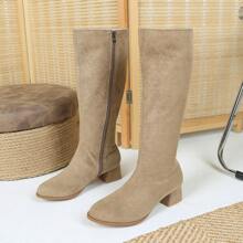 Botas altas, suaves y de moda, de unicolor, con tacón grueso, transpirables, zapatos casuales elegantes
