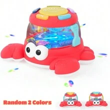 Light Up Musical Turtle/Crab Drum Toy For Baby 18+Months, Interactive With Light Projection, 5 Cartoon Sounds, 7 Jazz Drum Sounds, 4 Wave Melodies, And 8 Lullabies