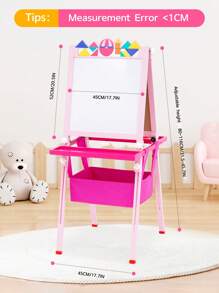 Kids Easel Wooden Kids Art Easel Double-Sided Standing Easel For Kids Height Adjustable Preschool Art Easel With Paper Roll,Storage Box, Watercolor Pen,For 2-15 Years Old (Pink)
