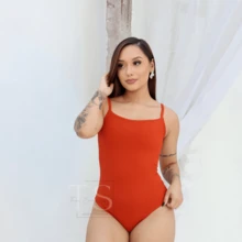 KIT 2 Women's Bodysuit With Thin Straps Premium Ribbed Terrycloth Straps - NUDE aND TERRACOTTA - View 2