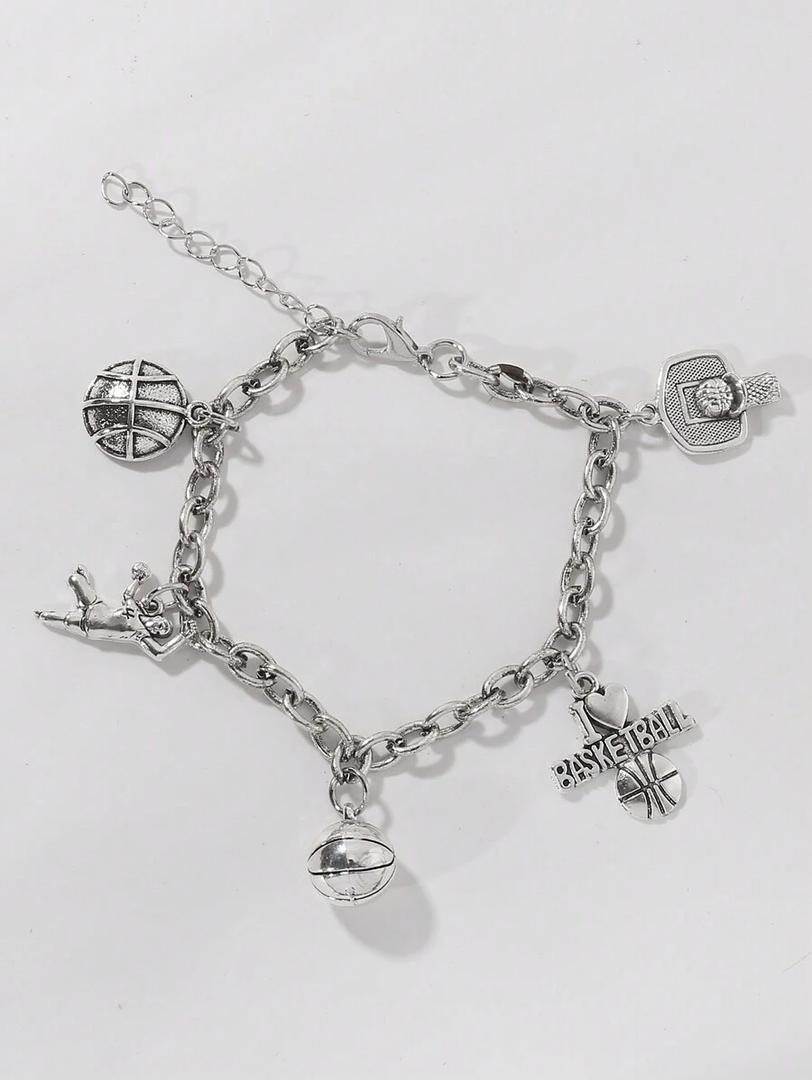 1 件复古风格金属篮球手链，适合女士、节日和日常佩戴 - 復古銀色 - 查看 1