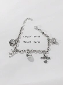 1 件复古风格金属篮球手链，适合女士、节日和日常佩戴 - 復古銀色 - 查看 4