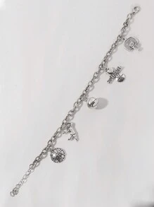 1 件复古风格金属篮球手链，适合女士、节日和日常佩戴 - 復古銀色 - 查看 2