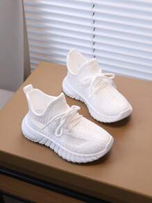 1 par de zapatos deportivos para niña, nuevos tenis casuales transpirables de malla para correr en el otoño - Blanco - Ver 4
