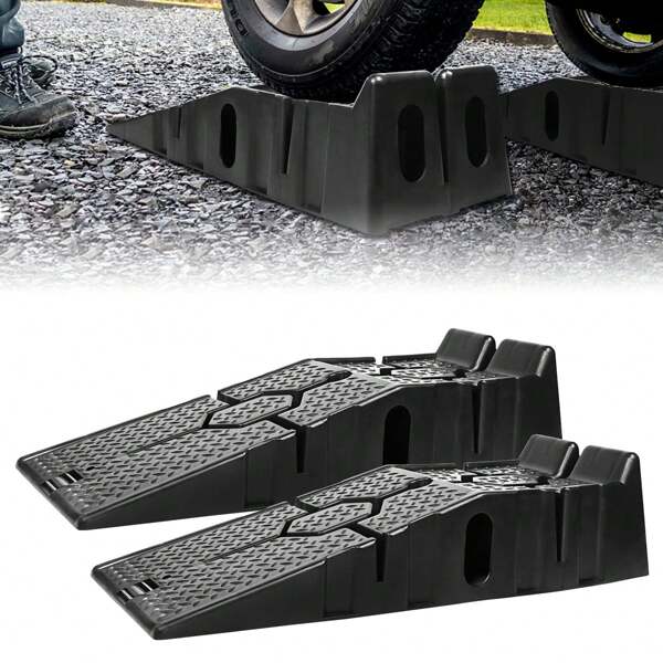 Froadp Froadp Auffahrrampen 2 Stück Kunststoff Laderampe KFZ Rampe-Set 90 * 33 * 22.5cm Auffahrt Plattform bis 2.5 Tonnen Belastung Hebebühne Auffahrkeile Bordsteinrampe Schwarz für PKW und Kleintransporter