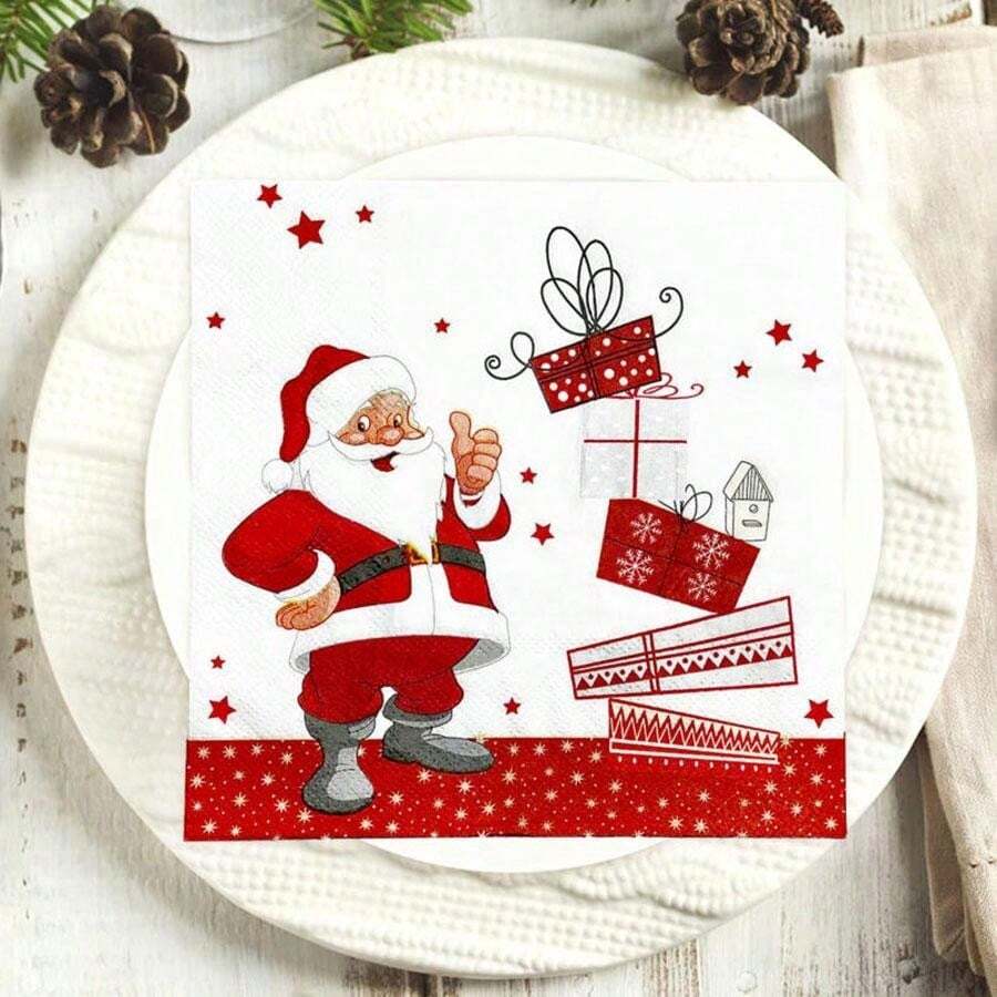 20pcs Christmas Napkins, Santa Claus Christmas Paper Napkins, Christmas Napkins, Holiday Napkins, Christmas Cocktail Napkins, Christmas Disposable Napkins, Christmas Dinner Napkins, Merry Christmas - Multicolor - View 1