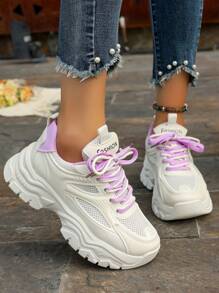 Nieuwe Chunky Sneakers Dames Mesh Ademend Campus Casual Veter Lage Top Dikke Zool Antislip Schoenen