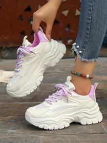 Nieuwe Chunky Sneakers Dames Mesh Ademend Campus Casual Veter Lage Top Dikke Zool Antislip Schoenen