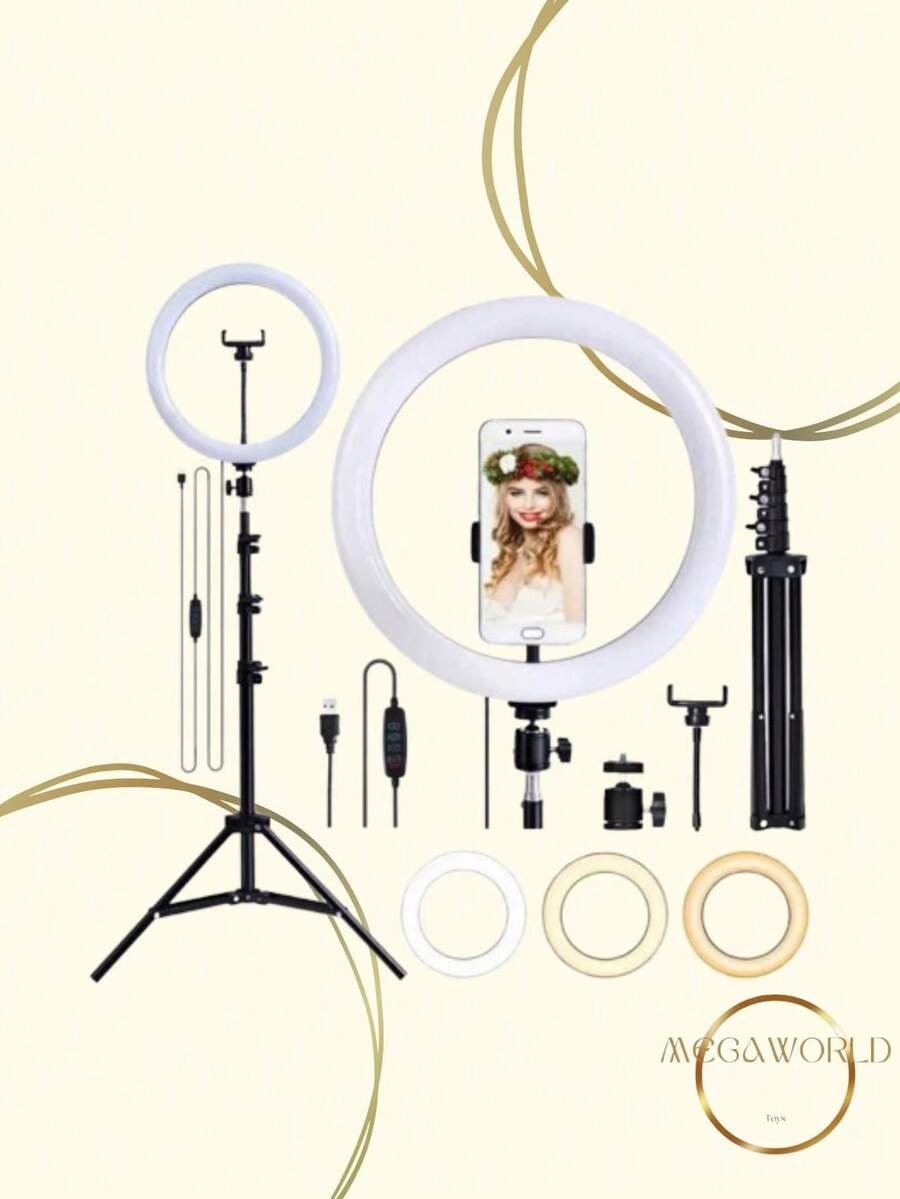 10-Inch Ring Light, 2.1m Tripod, Phone Holder And Multifunctional Control - Enhance Your Creativity! - 3個單位 - 查看 1