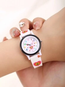 1pc Colorful Cartoon Heart Silicone Quartz Watch For Girls - White - View 5