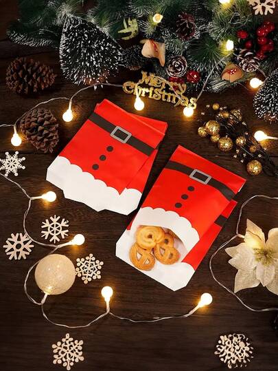 15/20/30/40pcs Christmas Santa Claus Paper Bags, Christmas Gift Bags, Christmas Paper Candy Bags, Holiday Party Supplies, Gift Cookie Bags