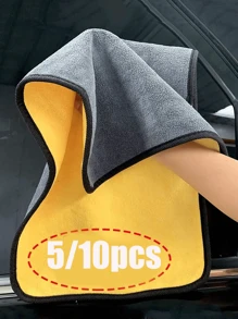 5/10 件装双层超细纤维汽车清洁毛巾 - 柔软厚实且吸水 - 非常适合擦干和清洗您的汽车、厨房、浴室、家庭、家居用品供应商