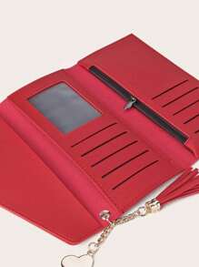 1pc Customizable Long Wallet With Cash Card & ID Slots Personalized Name And Heart Tassel Charm For Women Wallet Long - Multicolor - View 5