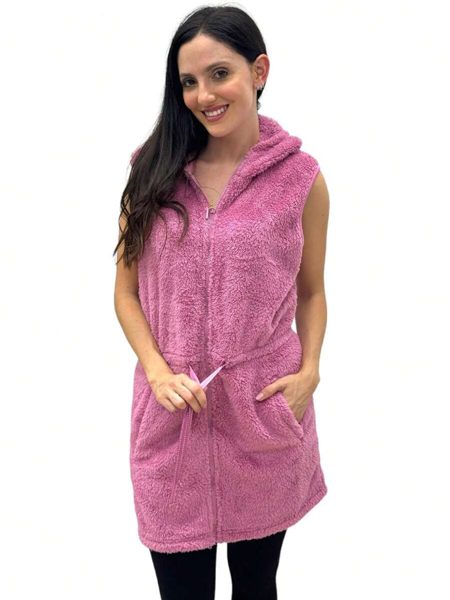 Chaleco dama peluche largo - Rosa - Ver 1
